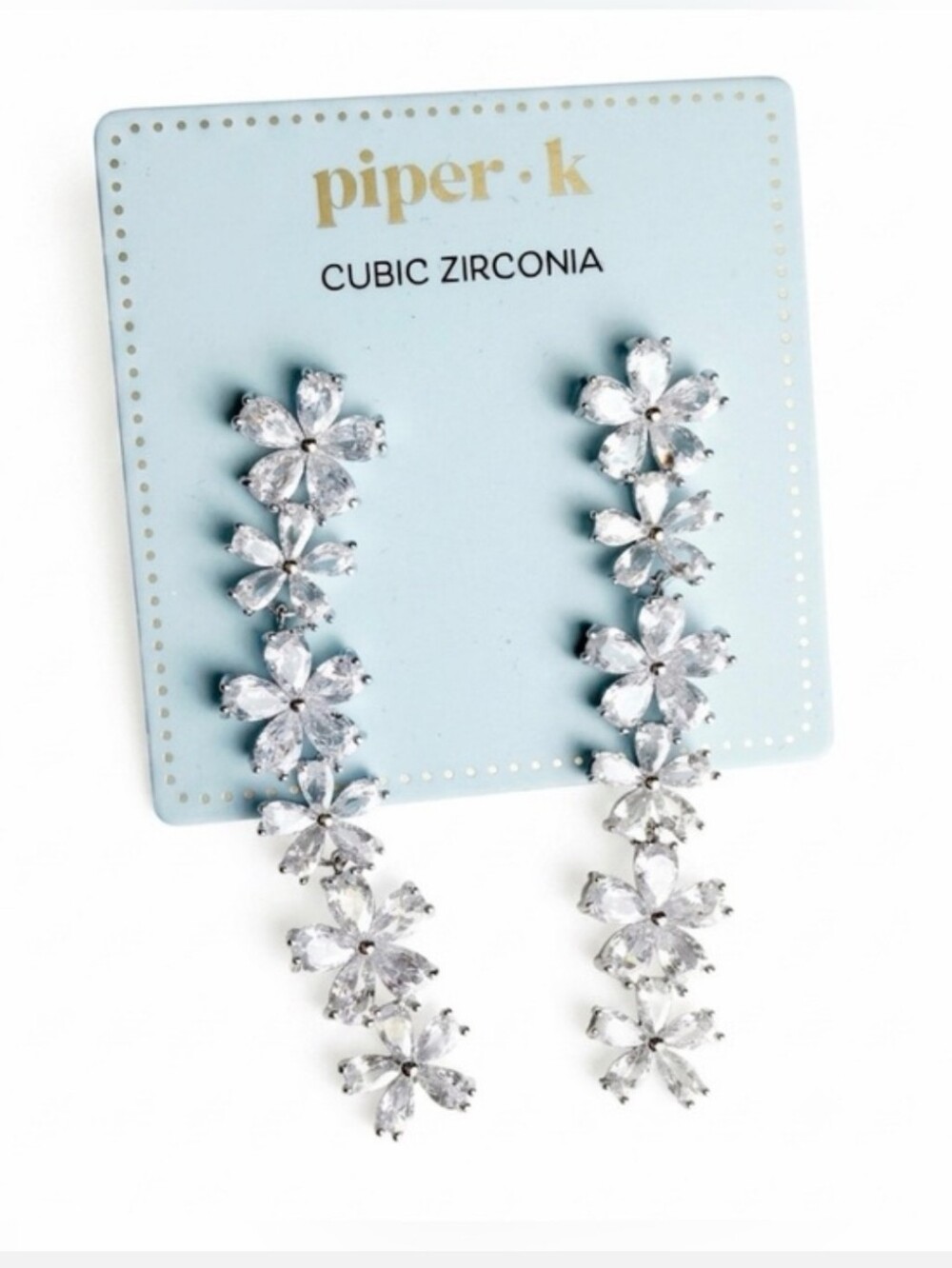 Piper•k Silver-Tone Clear Cubic Zirconia Floral Drop Earrings - Picture 3 of 4